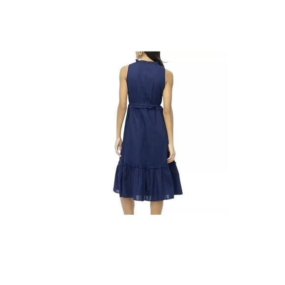 J.Crew Factory Midi Dress Size 4 Navy Tiered Fit & Flare NWT Tie-Neck Sleeveless - Picture 2 of 15
